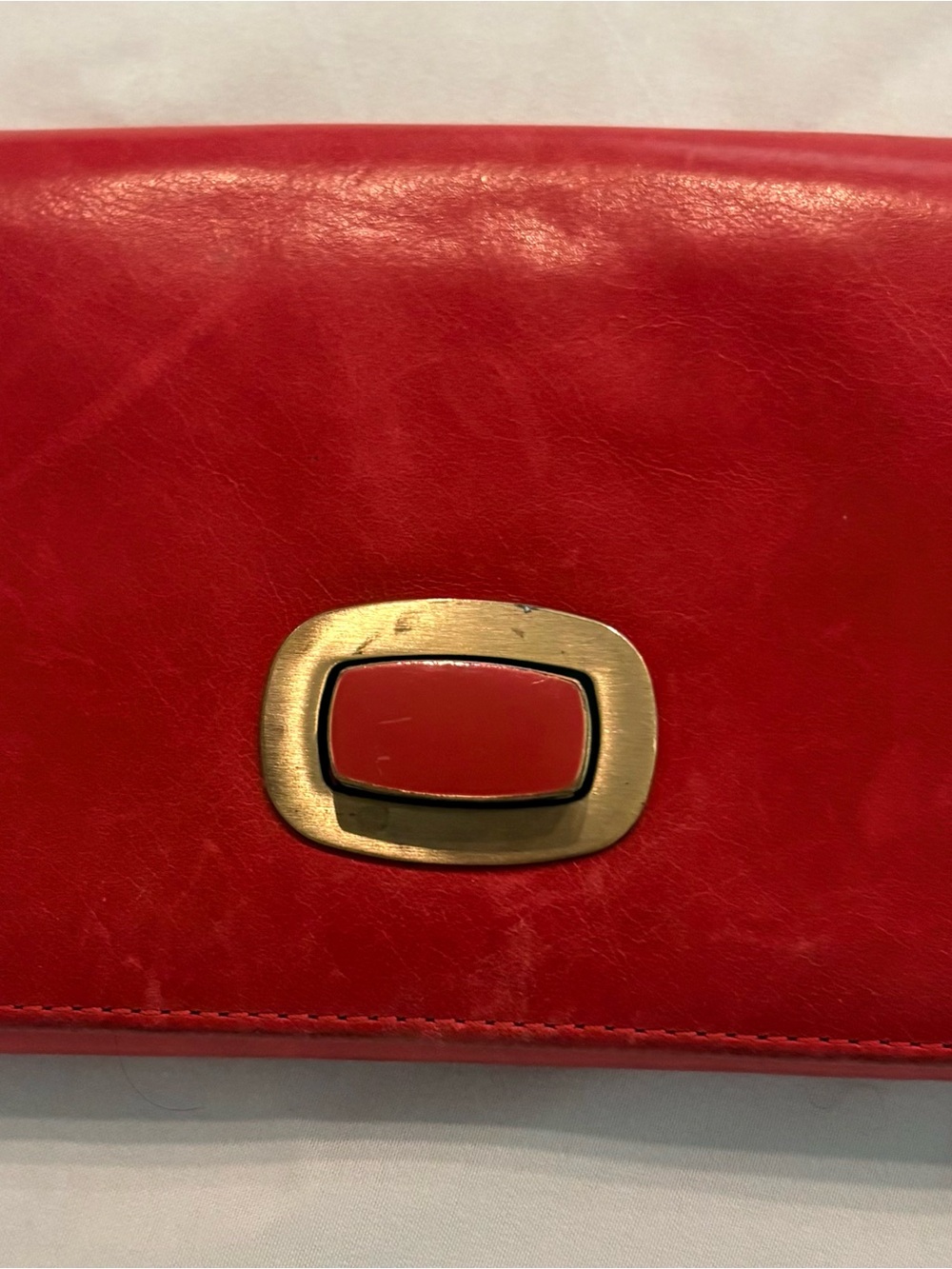 HOBO Red Leather Clutch Wallet with Gold-Tone Turn Lock